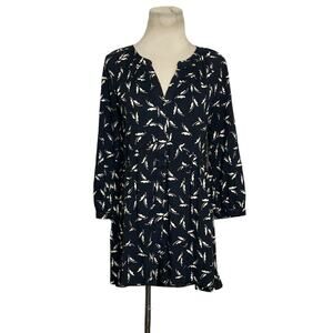 Maeve Winona black cream print 3/4 sleeves babydoll tunic top size Small
